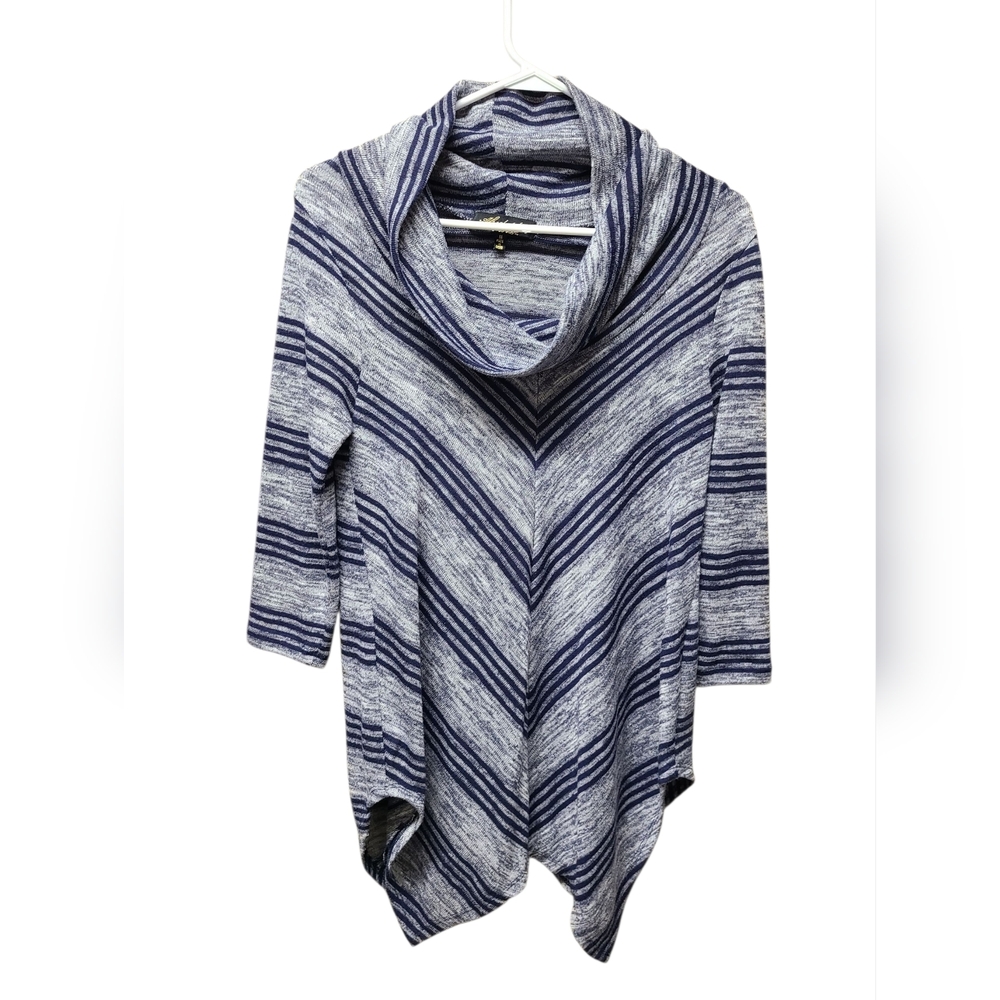 Absolutely Famous Blue and Gray Striped Cowl Neck Sweater Medium